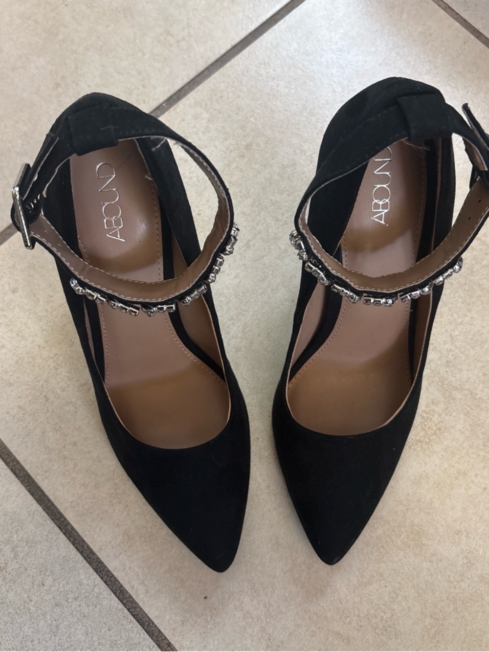 Abound Black Suede Pointed Toe Ankle Strap Pumps with Crystal Accent - Picture 8 of 8